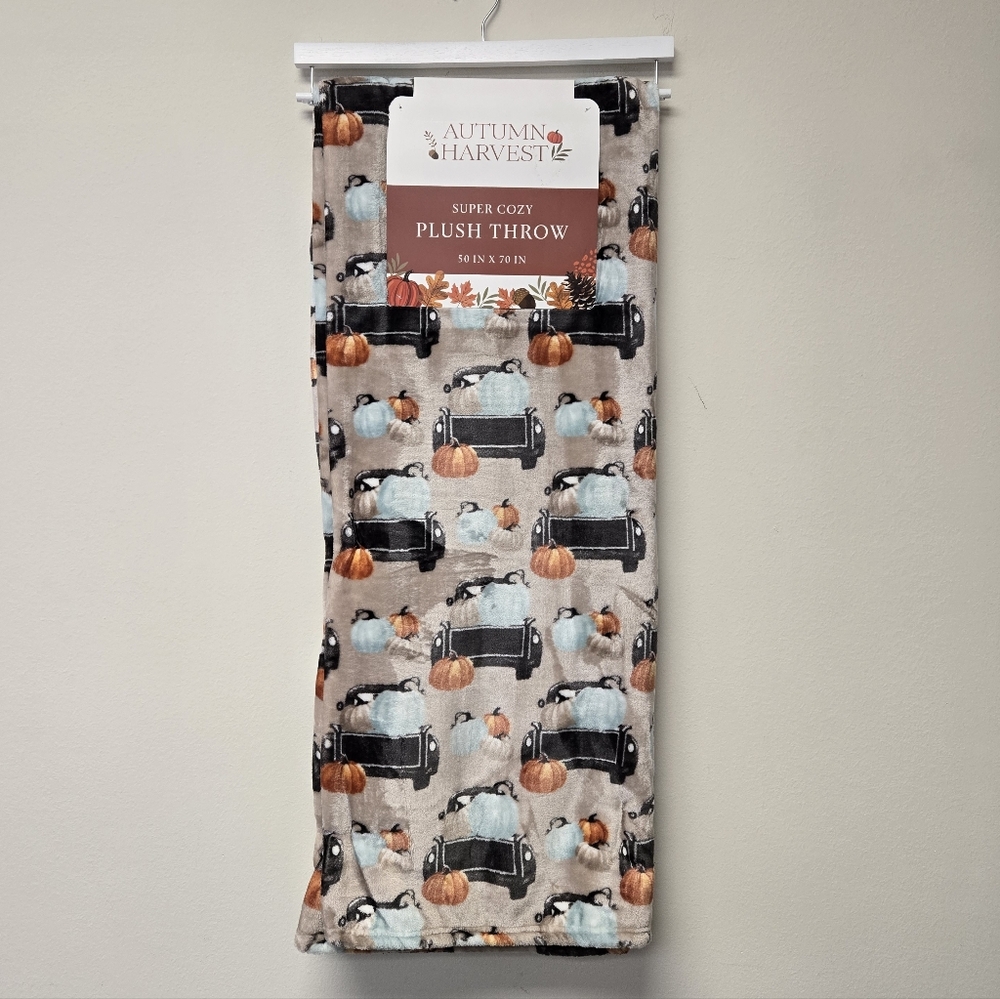 Autumn Harvest Fall Farmhouse Truck Pumpkin Super Cozy Plush Throw Blanket